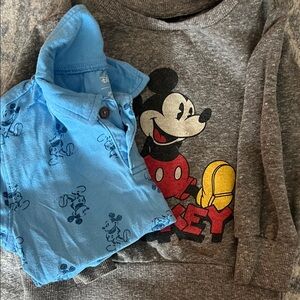 Disney Mickey Mouse Gray Sweatshirt and Blue Shirt Bundle